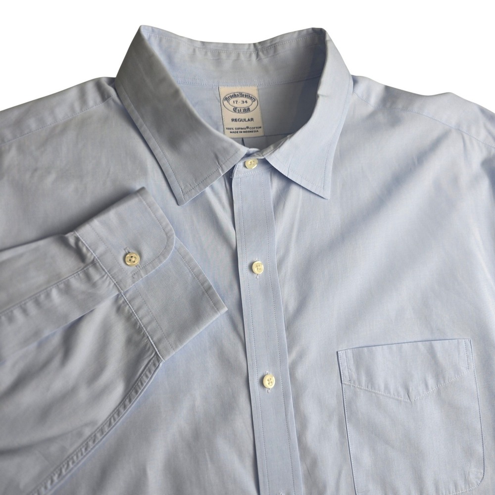 Brooks Brothers Dress Shirt Men's 17-34 Light Blue Supima Cotton Regular Fit